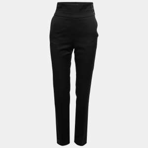 Chanel Black Wool Crepe Button Detail Straight Leg Trousers S