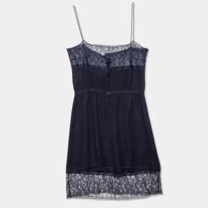 Chanel Navy Blue Silk Lace Tim Cami Dress M