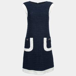 Chanel Blue & WhiteTweed Sleeveless Shift Dress M