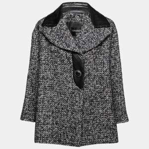 Chanel Black Tweed & Leather Trimmed Jacket M