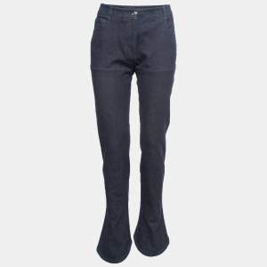 Pre Owned Chanel Deep Blue Denim Logo Embroidered Pocket Boot-Cut Jeans L Waist 32"