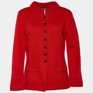 Chanel Red Cashmere Button Front Jacket L