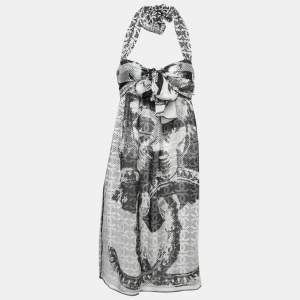 Chanel Black & White Printed Silk Chiffon Knotted Midi Dress M
