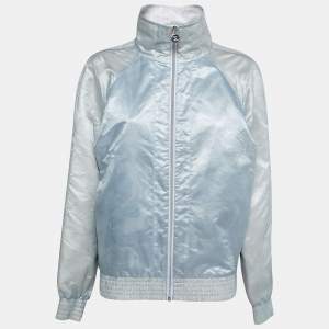 Chanel Light Blue Jacquard Zip-Up Track Jacket M