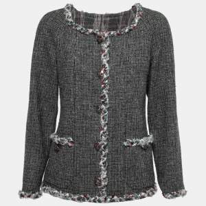 Chanel Grey Wool Trim Embellished Jacket L
