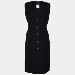Chanel Black Wool Boucle Sleeveless Midi Dress L