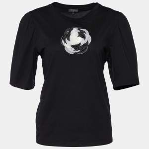 Chanel Black Jersey Detachable Camelia Brooch T-Shirt L