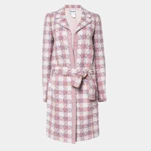 Chanel Vintage Pink Fantasy Tweed Belted Coat M