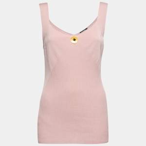 Chanel Light Pink Ribbed Knit Tank Top M