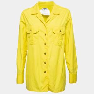 Chanel Vintage Yellow Cotton Button Front Shirt L