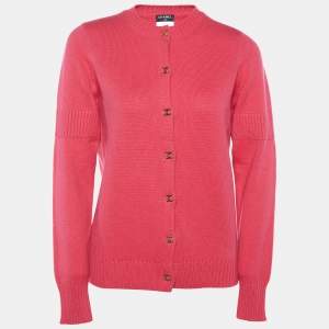 Chanel Pink Cashmere Buckle Lock Cardigan M