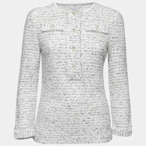 Chanel White/Black Tweed Long Sleeve Knit Top M