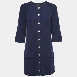 Chanel Navy Blue Cashmere Buttoned Knitted Dress M