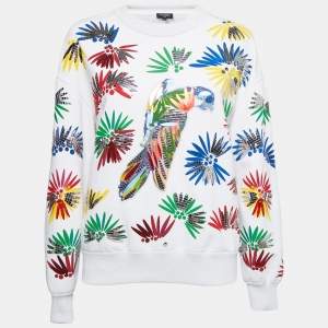 Chanel White Cotton Parrot Print Embellished Sweatshirt M