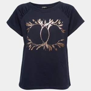 Chanel Navy Blue Paris-Greece CC Print Cotton T-Shirt S