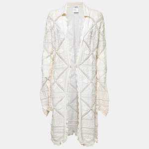 Chanel Cream Patterned Crochet Knit Cardigan L