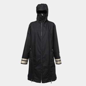 Chanel Vintage Black Canvas Hooded Zip-Up Jacket L