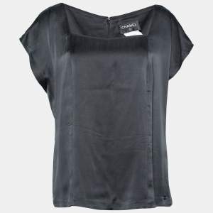 Chanel Black Silk Satin Square Neck Top L