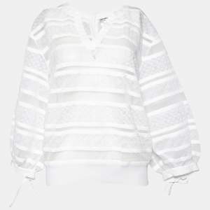 Chanel White Cotton Knit Buttoned Long Sleeve Top L