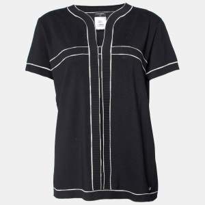 Chanel Black Cotton Knit Contrast Detail T-Shirt L