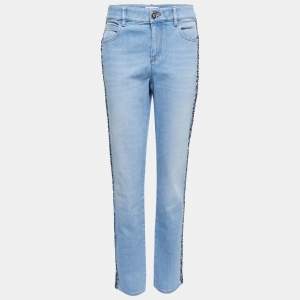 Chanel Light Blue Denim Braided Detail Slim Fit Jeans M Waist 30"