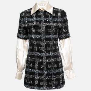 Chanel Black Sequined Knit & Silk Inset Top S