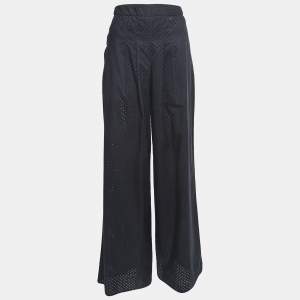 Chanel Black Eyelet Cotton Wide Leg Trousers S