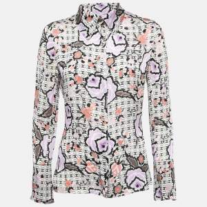 Chanel Vintage White/Black Printed Silk Shirt M