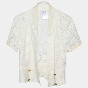 Chanel White Lace Wrap Button Top M