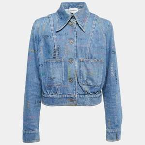 Chanel Blue Logo Printed Denim Button Front Jacket M