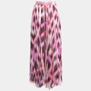 Chanel Multicolor Printed Chiffon Silk Zipper Detail Maxi Skirt S