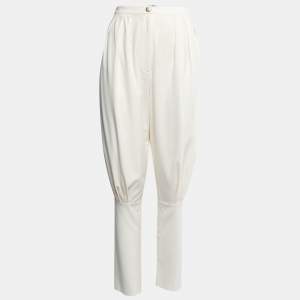 Chanel Cream Stetch Silk Pleated Trousers S