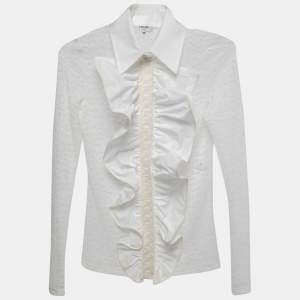 Chanel White Lace Ruffled Blouse S