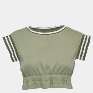 Chanel Green Cotton Knit Scoop Neck Crop Top M