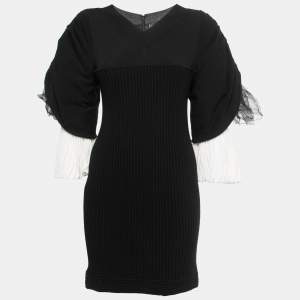 Chanel Black Rib Knit & Tulle Inset Detailed Mini Dress L