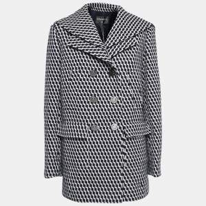 Chanel Black/White Patterned Wool Double Breasted Coat L