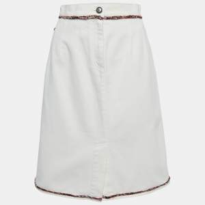 Chanel White Denim Knee Length Skirt S