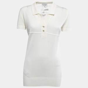 Chanel Cream Knit Polo T-Shirt M