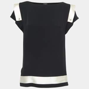 Chanel Black Silk Crepe Contrast Detail Blouse M