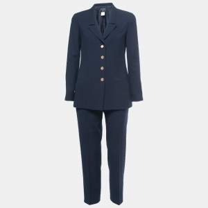 Pre Owned Chanel Vintage Navy Blue Wool Pant Suit M