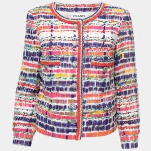 Chanel Multicolor Tweed & Ribbon Buttoned Jacket L