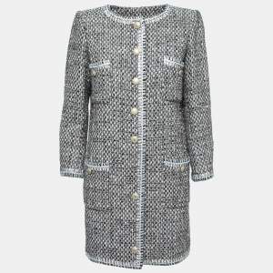 Chanel Blue/Black Tweed Mid-Length Coat M