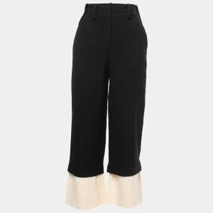 Chanel Black Wool Contrast Hem Trousers M