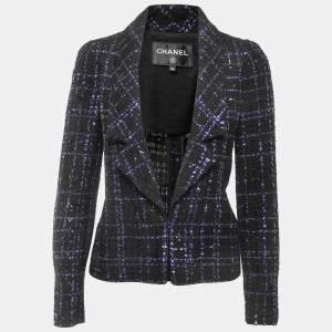 Chanel Black/Purple Sequin Embellished Tweed Jacket S