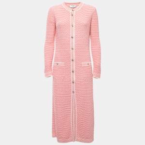 Chanel Pink Knit Button Front Long Cardigan M