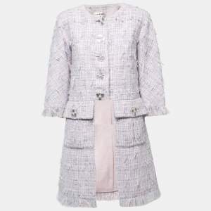 Chanel Purple/Pastel Tweed Fringed Coat M