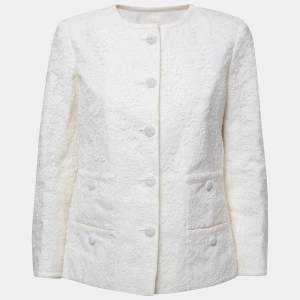 Chanel White Floral Lace Buttoned Jacket M