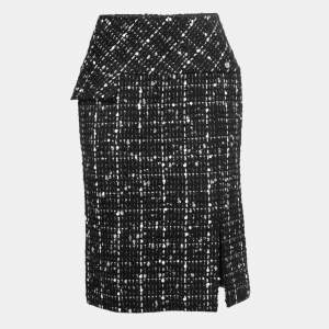 Chanel Black/White Sequined Tweed Skirt S
