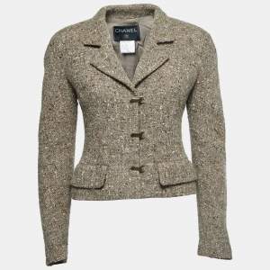 Chanel Brown Wool Blend Single Breasted Crop Jacket M