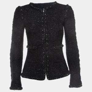 Pre Owned Chanel Black/Metallic Tweed Zip-Up Paris Dallas Jacket XS